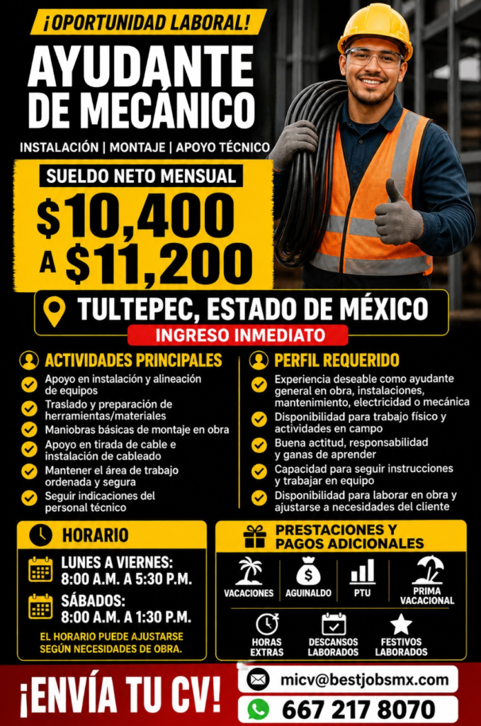 VACANTE AYUDANTE DE MECANICO