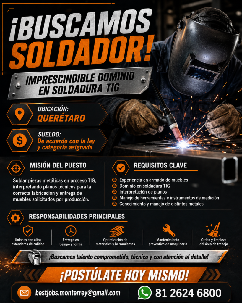 Soldador con dominio en soldadura TIG
