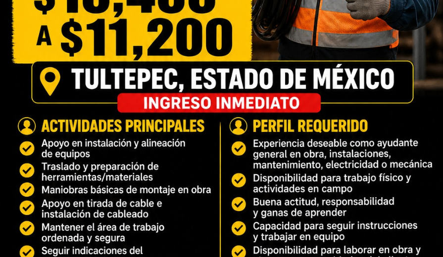 VACANTE AYUDANTE DE MECANICO
